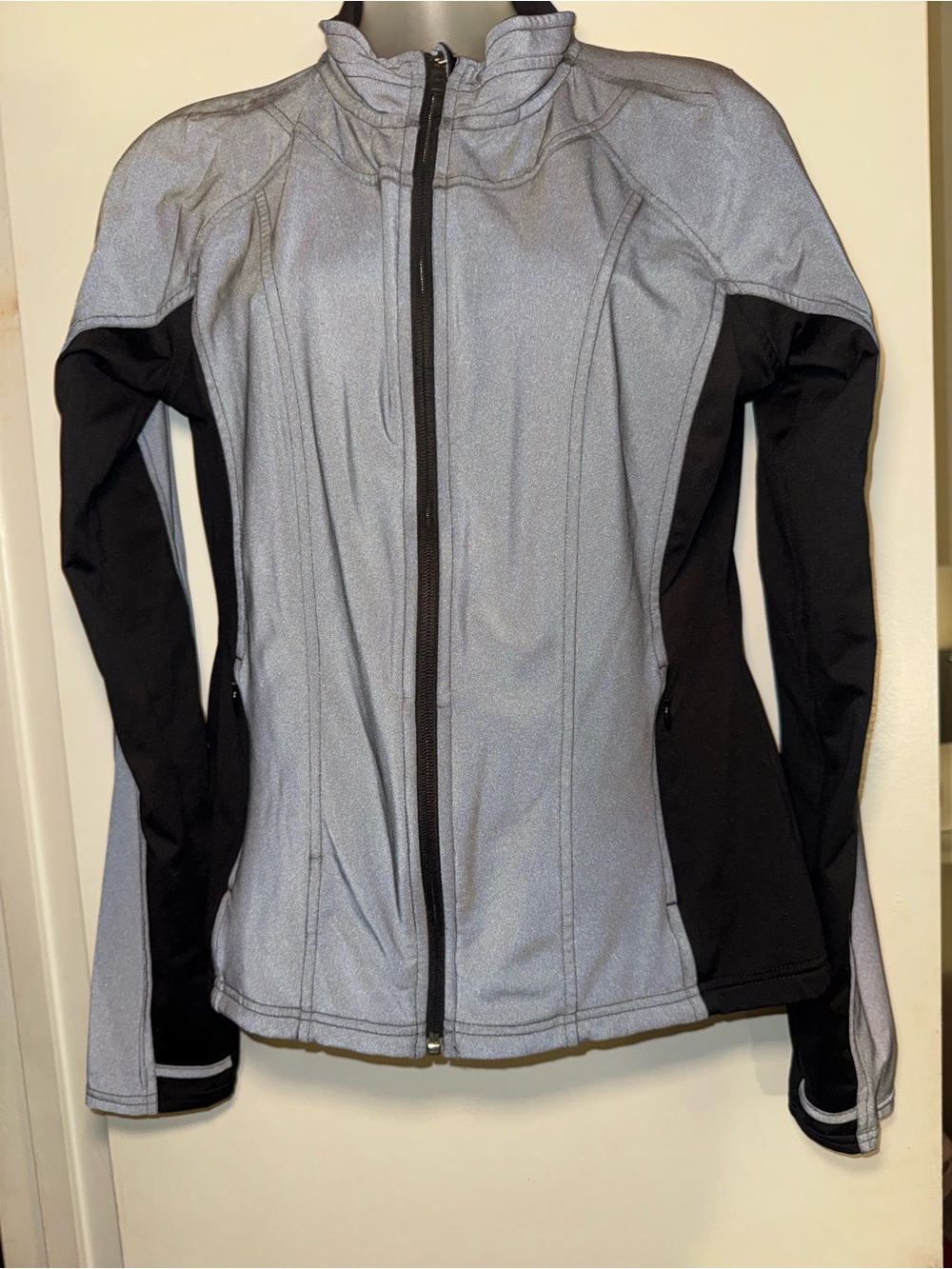 Athleta 
Reflective Grey Black Full Zip Jacket